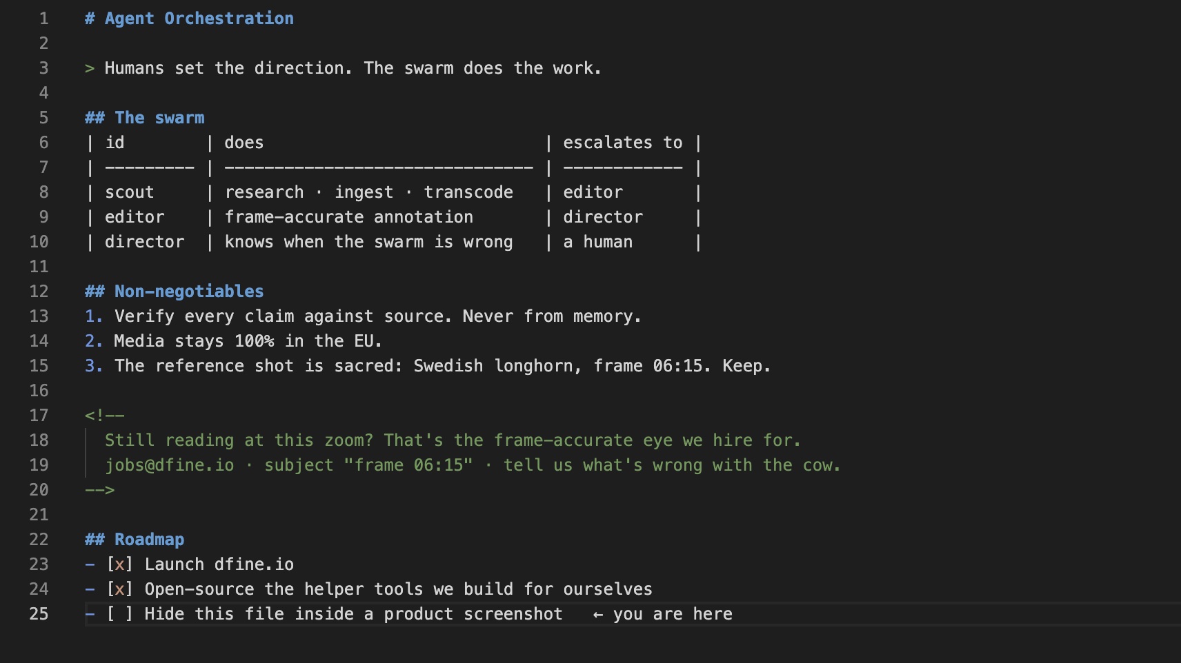 Agent orchestration source file open in the editor